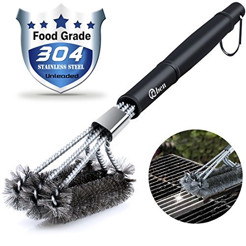 BBQ Grill Brush Cleaning Brush with Long Handle,Bristle Free and 100% Rust Resistant 18/8 Stainless Steel, Safe for Porcelain, Ceramic, Steel, Iron