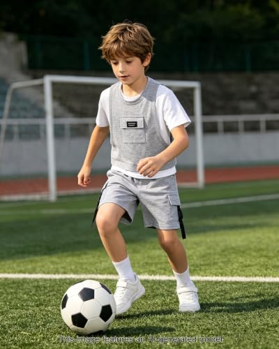 Image of SANGTREE 2Pcs Cotton Boys Clothes Short Sleeve T-Shirt and Shorts Teen Kids Summer Casual Outfit Boy Sets, 3-12 Years