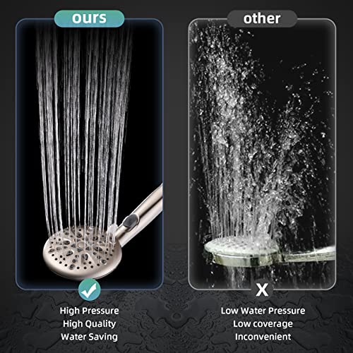 Image of Cobbe 9-Function Shower Head with Built-in Power Spray, 1.8 GPM Water Saving ON /OFF Toggle Switch, High Pressure Handheld Showerhead with 1-Click Pause Button, Brass Bracket & 6ft Hose, Brushed Nickel