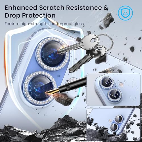 Image of Diamond Camera Lens Protector for iPhone 17 Blue HD Clear 9H Hard Tempered Glass Camera Cover Waterproof Easy Install Full Camera Protector Anti Drop Case Friendly Luxury Shiny Diamond Design