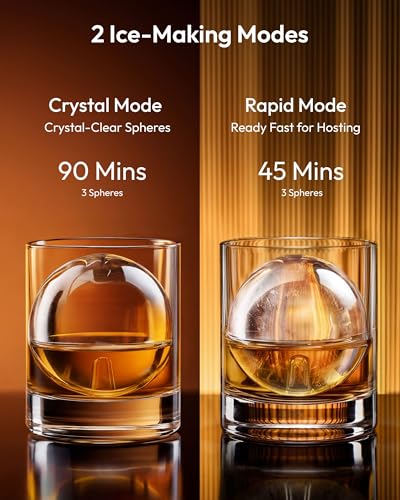 Image of EUHOMY 2.5 inch Clear Ice Ball Maker Countertop with Remote App Control, Wi-Fi Ice Machine with 24H Timer, 3 pcs Sphere in 45 Mins, 96 pcs /Day, CrystalFlux Freezing Technology, Ideal for Whiskey Bourbon