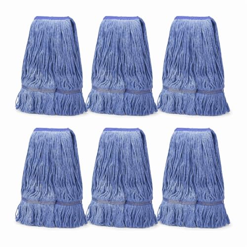 Image of 6 Pack Heavy Mop Replace Head,mop Head Replacement,Commercial mop Heads,Reusable Mop Head Refills-Replacement Mop Heads SuitableWet Industrial Blue Cotton Looped End String Head Refill (Blue)