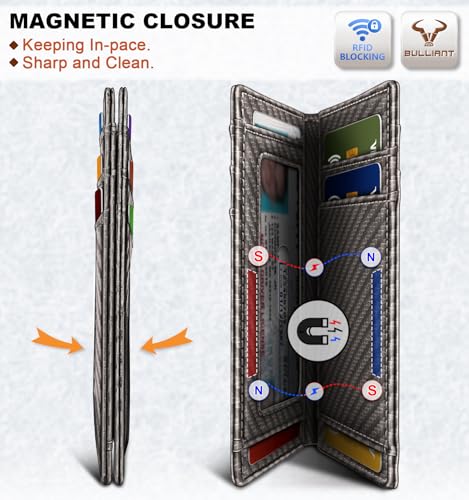 Image of BULLIANT Slim Wallet For Men 12Cards,Magnetic Flip Build-in Money Clip Airtag Compatible-RFID Blocking