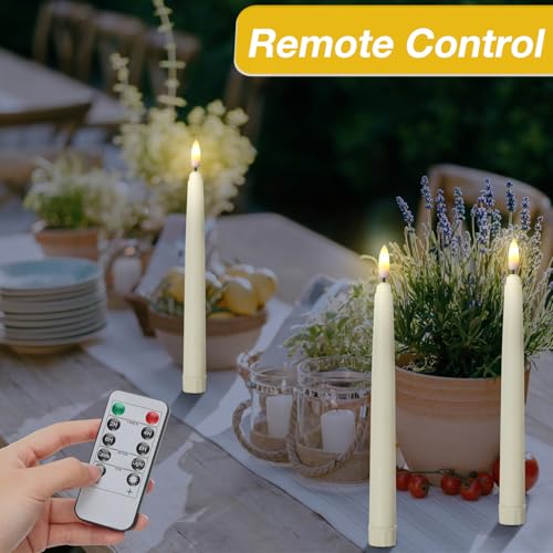 Image of Tuanse 20 Pcs Flickering Flameless Taper Candles Bulk LED Battery Operated Realistic Flame Effect with Remote & Timer Safe No Fire Wax Drip Candles for Wedding Church Home Decor (8.46 inch,Beige)