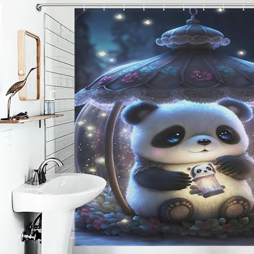 Rideau de douche panda 183x183 cm en tissu polyester imperméable - 6