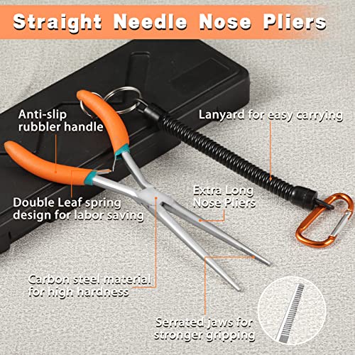 LEONTOOL Extra Long Needle Nose Pliers for Jewelry Making 7 Inches Straight Needle Nose Plier with Serrated Jaw Fishing Hook Remover Tool with Lanyard Long Nose Pliers for Hard-to-Reach Narrow Spaces - Image 2