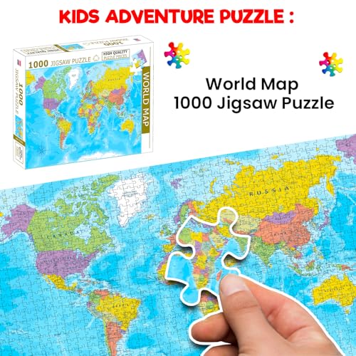 Image of World Map Jigsaw Puzzles 1000-Piece for Kids and Childrens Educational Challeging World Map Learning, Gifts, Fun and Creative Game All Country Name with Capitals - Ages 9+ (1000 Pcs)