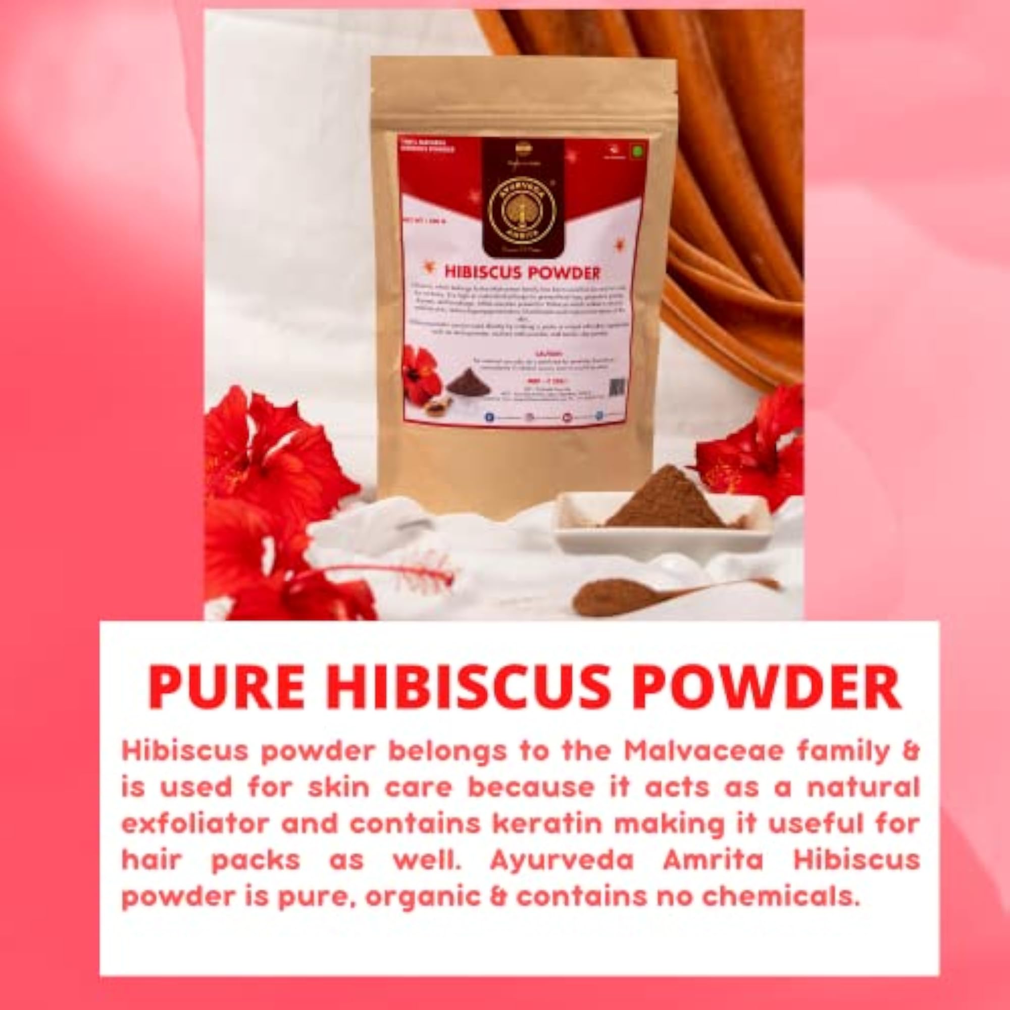 Organic Hibiscus Powder for Skin & Hair, 100g