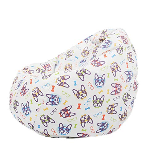Miqil Stuffed Animal Bean Bag Chair Cover (No Filler) Ultra Soft Print Beanbag Chair Cover Stuffed Toys Dolls Storage Solution Turns into Bean Bag Seat Lazy Sofa Cotton Linen Bean Bag Chair (Dog)