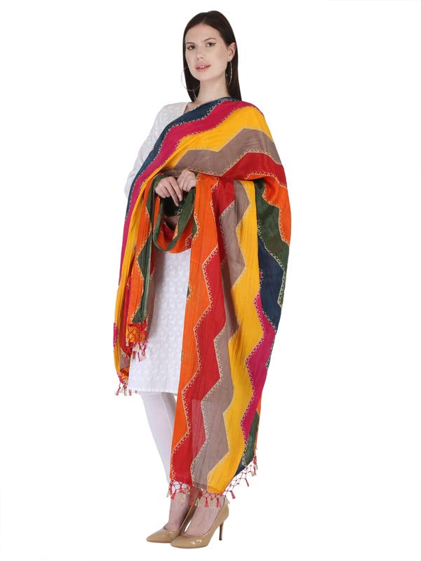 SANZARIWomen's Striped Print Multicoloured Art Silk Crushed Dupatta 2.25MTR, Multicolour, 2.25