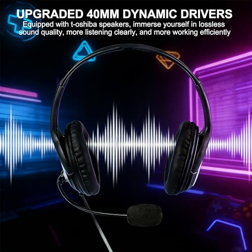 Image of Wired Gaming Headset with Mic for PS5 /PS4 /Xbox /Switch /PC /Laptop /Tablet /Phone, Over-Ear Headphones with USB-A /C & 3.5mm Jacks /360 Rotating Microphone /In-line Control for Home Office Business Work
