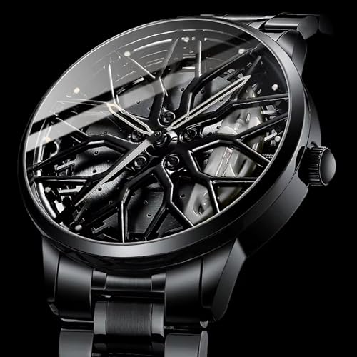 Image of Branded Men's Sport Quartz Watch Car Wheel Multicolour Dial Wheel Dial 360 Rotating Casual Fashion Stainless Steel Alloy Mens &Boy's Luxury Metal Gift Creative Watch