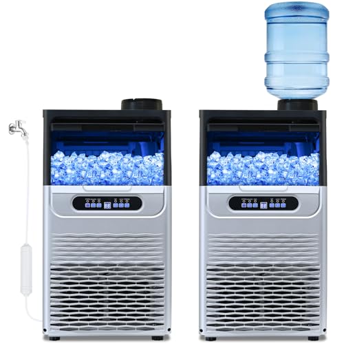 Amzgachfktch Commercial Ice Maker, 100lbs/24H Ice Maker Machine, 2 Water Inlet Modes, Ice Machine with 22lbs Storage, Auto Self-Cleaning, Under Counter/Freestanding Ice Maker for Home/Office/Shop/Bar