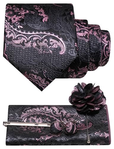 Image of JEMYGINS Mens Tie and Pocket Square,Lapel Pin,Cufflinks,Tie Clip Sets with Gift Box 5PCS