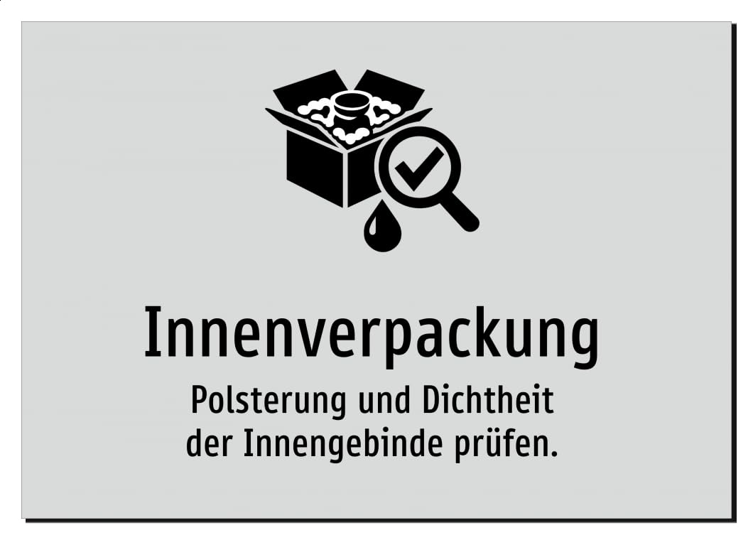 36129-DE-S-07 | Innenverpackung - Polsterung und Dichtheit der | Aluminiumschild A4, 297 x 210mm | mit Symbolgrafik und Text