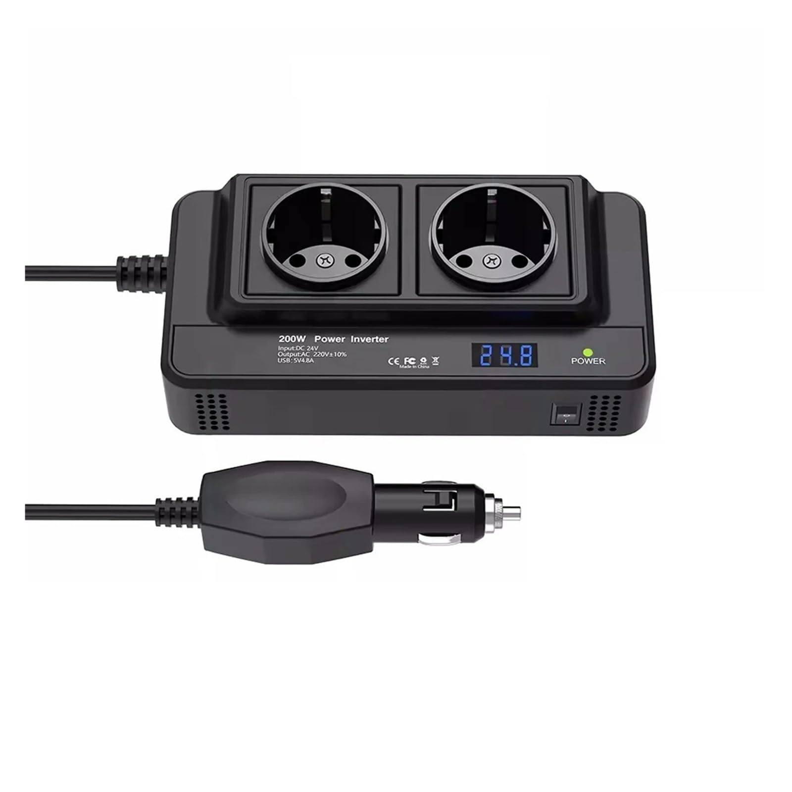 Inversor Inversor Corriente para Coche 200 W CC A CA 12 V A 220 V para Encendedor Cigarrillos con Toma CA UE 4 USB Potencia Máxima 400 W