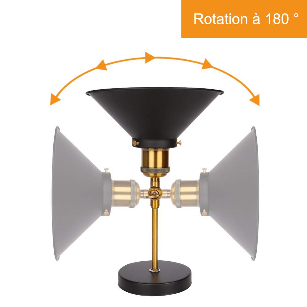 iDEGU Wandleuchte Industrielle Vintage Wandlampe Deckenleuchte Edison-Stil Metall Retro Lampe mit 180° Drehung E27 Fassung, 22 cm Lampenschirm (4x Schwarz)