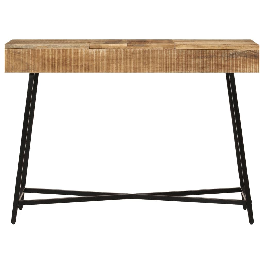 Tocador de madera maciza de mango y hierro, 105 x 35 x 75 cm, con cajón y espacio de almacenamiento, para dormitorio, vestidor, habitación de niña, con estante y organizador para cosméticos y