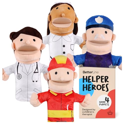 Hero Hand Puppets for Kids - Designed by Occupational Therapist, Doctor, Nurse, Firefighter + Police Officer, Interactive Educational Toy, Kids Heroes of Play, 12.5in x 11in