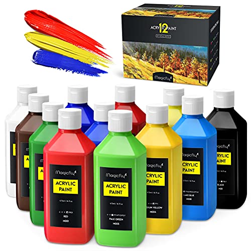 Magicfly Bulk Acrylic Paint Set, 12 Rich Colors (16 oz/473 ml) Large Acrylic Paint Bottles, Artist Quality Acrylic Paint for Painting on Canvas, Wood & Crafts, Ideal for Artists, Hobby Painters & Beginners Magicfly Bulk Acrylic Paint Set, 12 Rich Colors (16 oz/473 ml) Large Acrylic Paint Bottles, Artist Quality Acrylic Paint for Painting on Canvas, Wood & Crafts, Ideal for Artists, Hobby Painters & Beginners