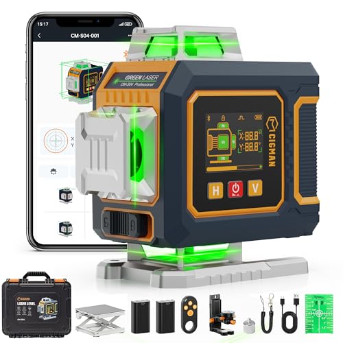CIGMAN 4D16ライン レーザー墨出し器 2インチLCDカラー画面 APP遠隔操作 爆閃モード搭載 5200mAh大容量バッテリー 防水防塵 建築DIY内装用