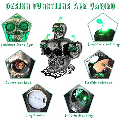 Konohaelf Led Cool Skull Incense Burner/Horror Skull Lamp, Incense Holder - Contains 20 Backflow Incense Cones, 9 Luminous Eyeballs For Halloween/Bar/Haunted House Party Decoration #TOP2