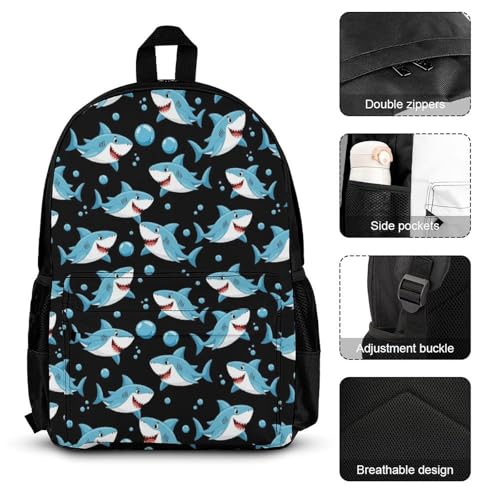 AMRANDOM Shark Backpack for Women Men Bookbag Backpack Set Daypack with Lunch Bag and Cosmetic Bag3