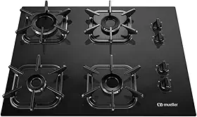Cooktop 4 Bocas Mueller a Gás GLP Ultra Chama Preto Bivolt