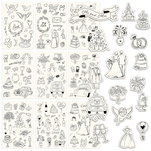 Whaline 294Pcs Wedding Stickers Seal Decals Black Beige Groom and Bride Cupid Flower Adhesive Labels for Wedding Bridal Shower Party Favor Supplies 18 Sheets