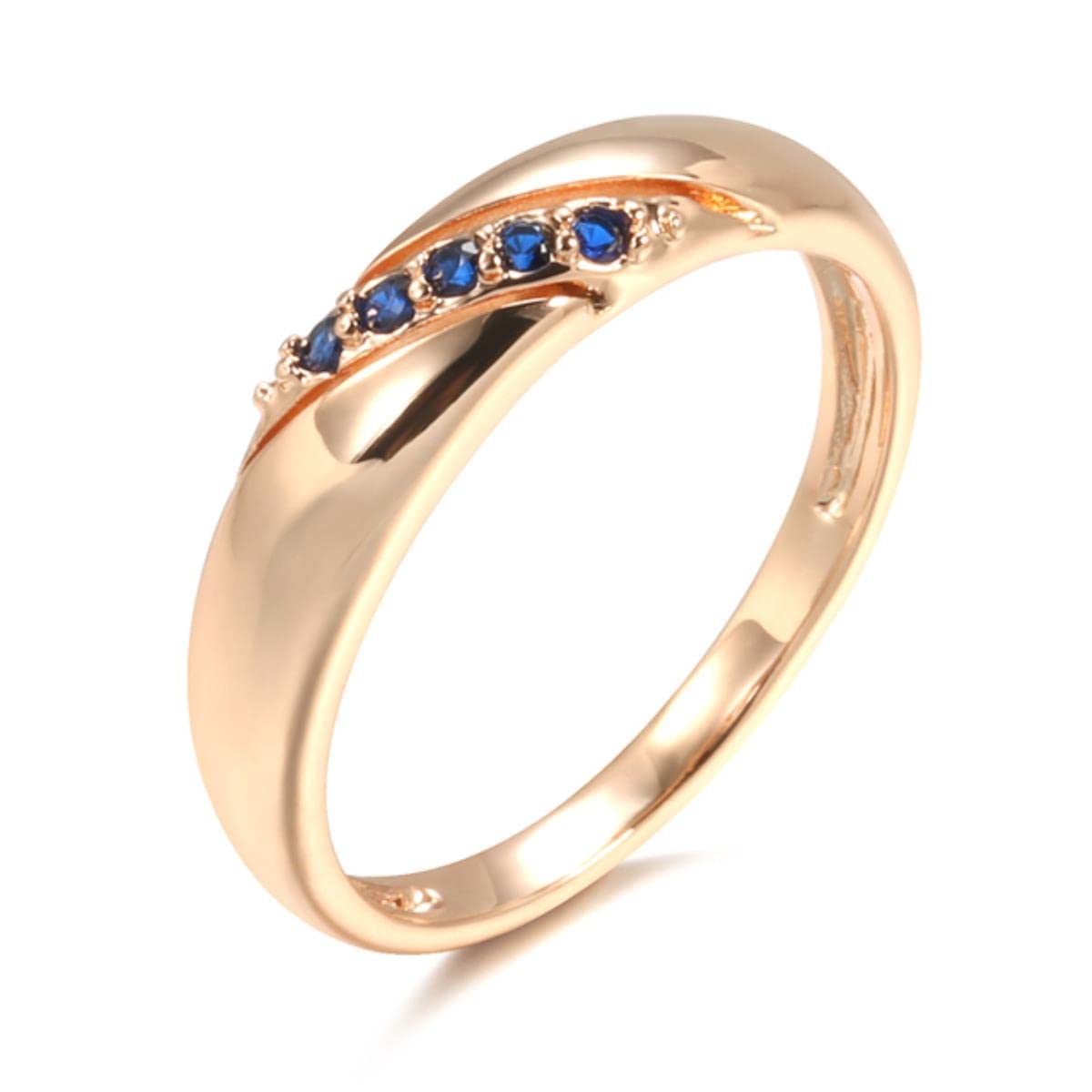 YAHOYA Luxury Vintage Blue Natural Zircon Ring for Women 585 Rose Gold Ethnic Bride Wedding Ring Stylish Simplicity Jewelry