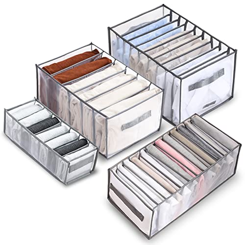 Juego de 4 organizadores de ropa con asa, 6 compartimentos, 7 compartimentos, 9 compartimentos, 12 compartimentos, para jeans, pantalones, camisetas, ropa interior