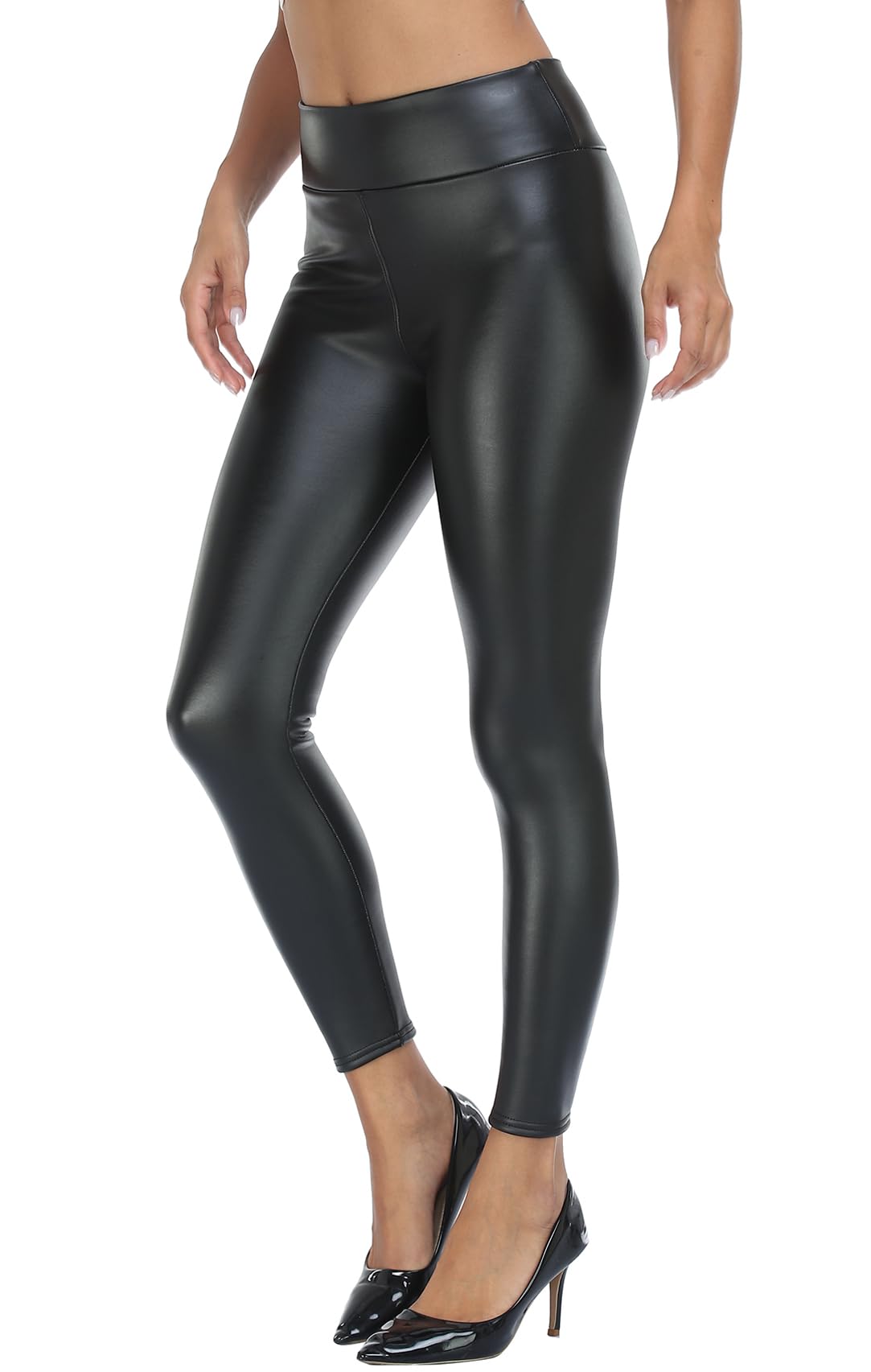 VOGUEMAX Women's Fleece Lined Faux Leather Leggings Thick High Waisted Winter Warm Pants Black Stretchy Sexy Tights, Thick Fleece Lined, M