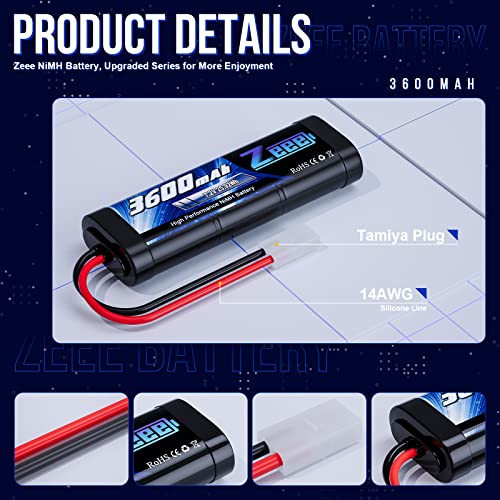 Zeee 7.2V Nimh Battery 3600Mah Rc Battery High Power With Tamiya Connector For Rc Car Rc Truck Associated Hpi Losi Kyosho Tamiya Hobby #TOP2