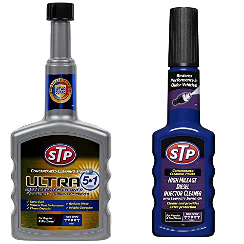 Ultra 5 in 1 Diesel Fuel System Cleaner, STP Concentrated Cleaning Power, Car Accessories, 400 ml & GST25200EN Diesel High Mileage Injector Cleaner 200 ml