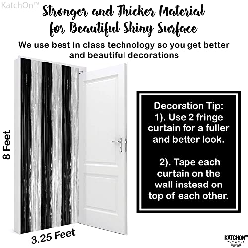 Image of KatchOn, XtraLarge Black and Silver Fringe Curtain - 3.2x8 Feet, Pack of 2 | Black and White Birthday Decorations | Silver and Black Streamers for Graduation Decorations 2026 | Disco Party Decoration