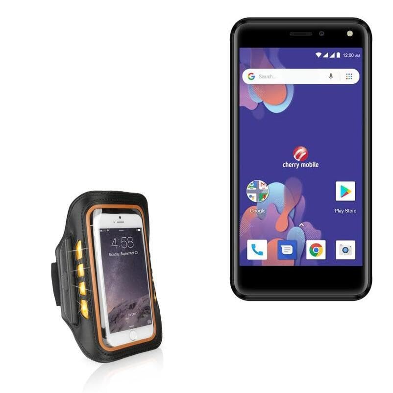 BoxWave Case Compatible with Cherry Mobile Flare Y3 - JogBrite Sports Armband, High Visibility Safety Light LED Runners Armband - Bold Orange