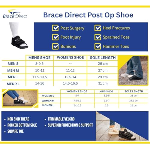Brace Direct Post Op Recovery Shoe - Adjustable Medical Walking Shoe for Post Surgery or Operation Support, Broken Foot or Toe, Stress Fractures, Bunions for Left or Right Foot, Size X-Large, Men