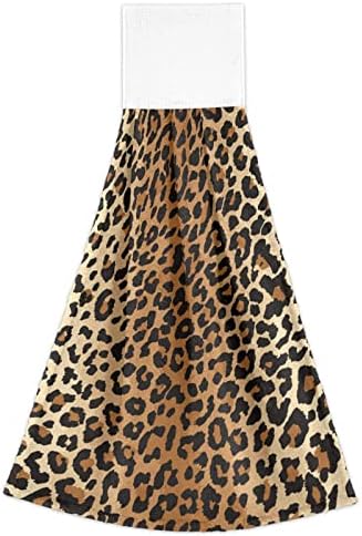 Kigai Leopard Hanging Tie Towels Set of 2, Absorbent Hand Towels Tea Bar Dish Dry Towels for Kitchen Bathroom Home Decor, 14 x18.2 inch