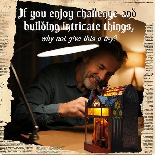 Image of Magic Train Station Book Nook Kit, 3D Wooden Puzzles for Adults with LED Light and Sound, Enchanted DIY Miniature Bookshelf Decor Experienced Players, Magical Book Gifts for Adults