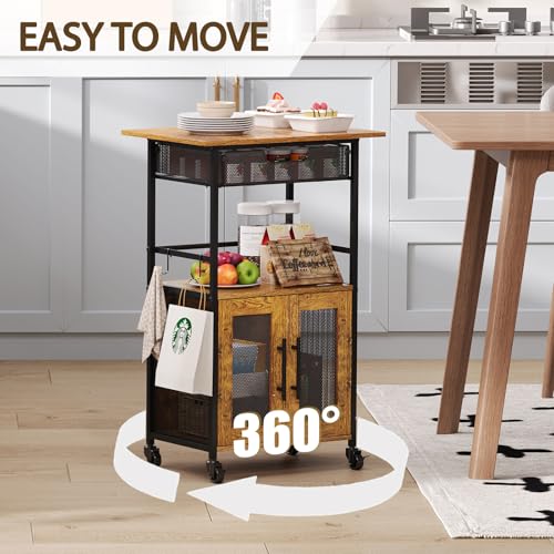 3 Tier Rolling Coffee Cart with Cabinet