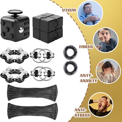 Fidget Cube, 10 teiliges Anti Stress Spielzeug Set für Erwachsene and Kinder, Spielzeug zur Entspannung, Förderung der Konzentration, Für Schule, Büro, Reise, Jederzeit Entspannen