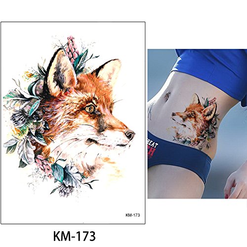 Glaryyears Animal Temporary Tattoos For Adults Women Men, 6 Pack Large Watercolor Fox Wolf Tiger Butterfly Owl Design Fake Tattoo Stickers, Body Makeup Water Transfer Art Decoration Long Lasting #TOP4
