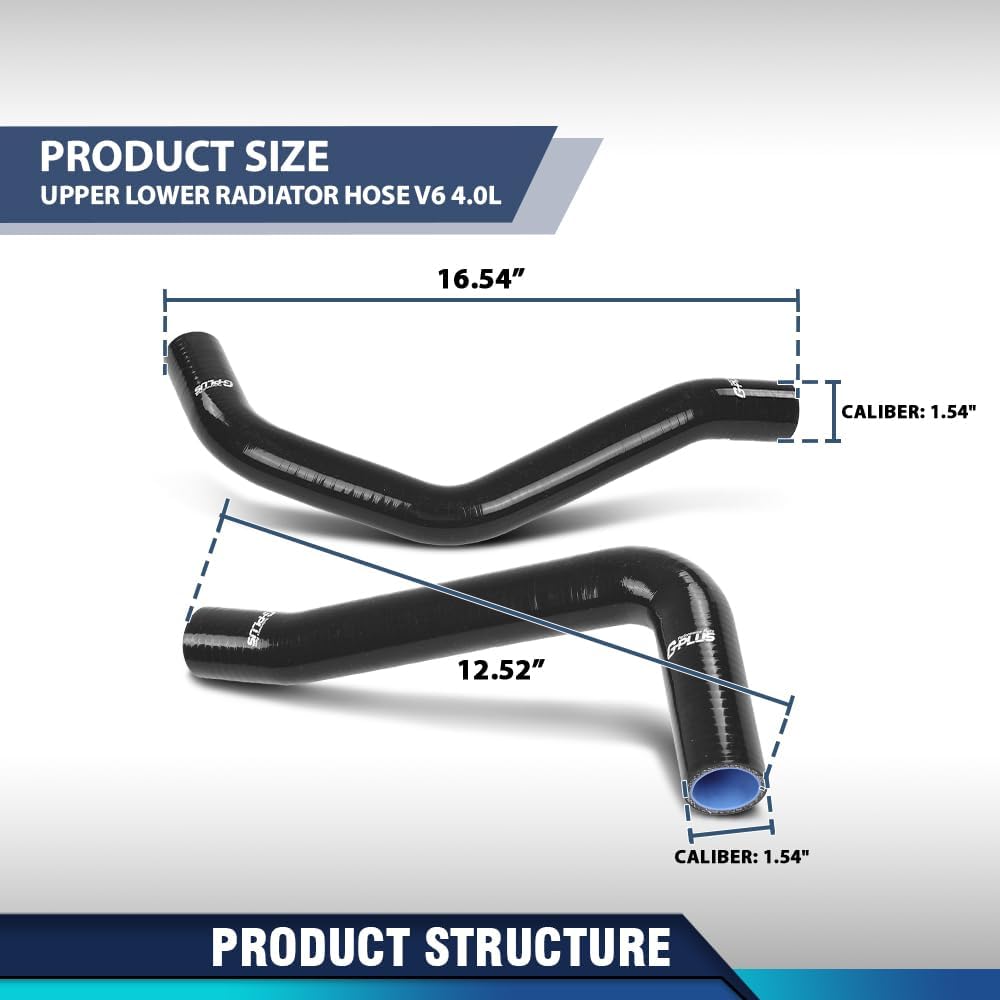 PIT66 Upper lower Radiator Hoses Compatible with Toyota Tacoma 2005-2015 (4.0L V6), Fit Toyota 4Runner 2003-2009 and Toyota FJ Cruiser 2007-2014 (4.0L V6) Black