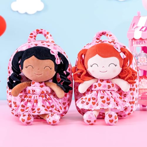 Image of Gloveleya Kids Backpack Toddler Girl Gift Plush Curly Hair Doll Backpack Plush Doll with Heart Printed - Heart Pink 9''