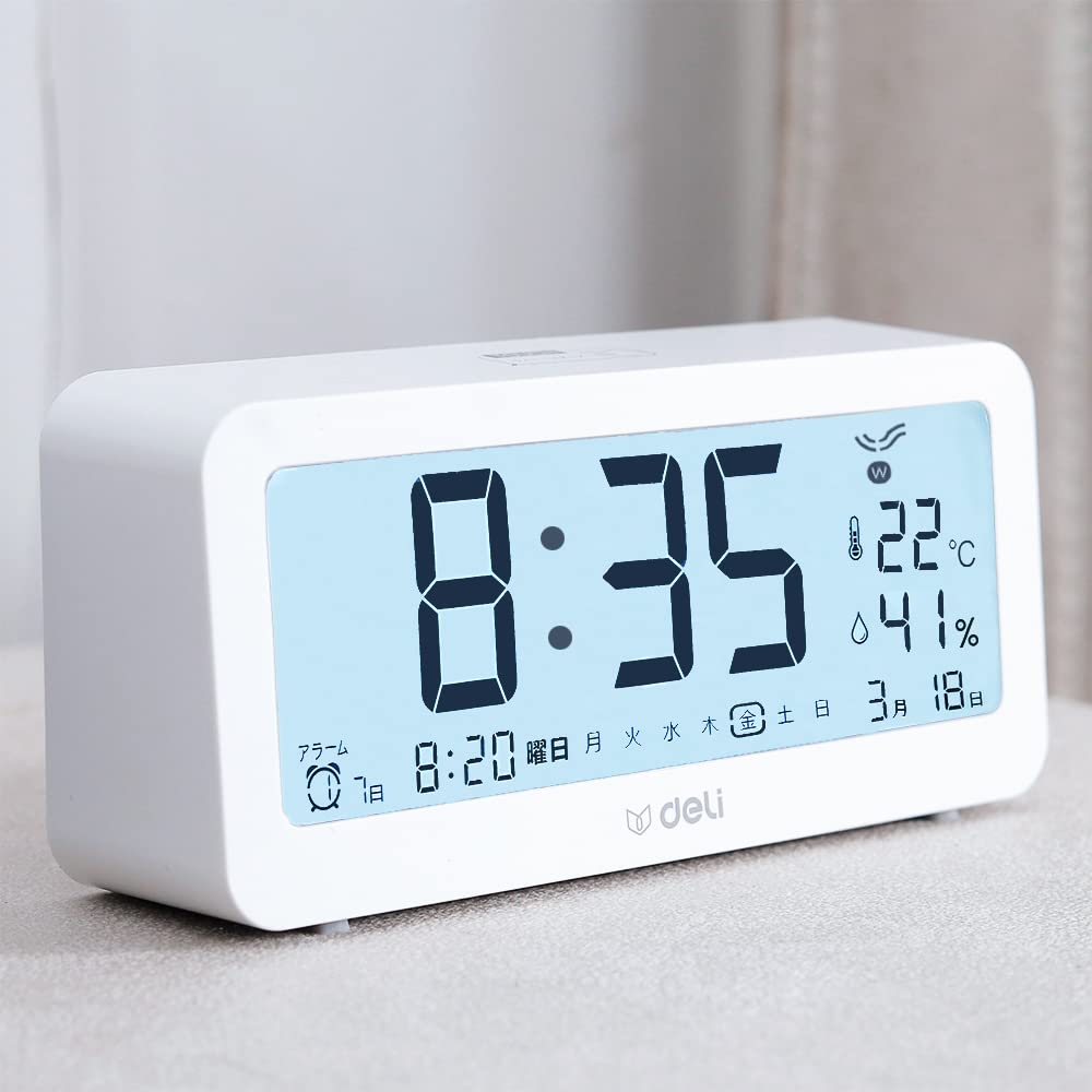 Amazon.co.jp: Deli 電波目覚まし時計 メーカー 大きな文字 明るいLCD 