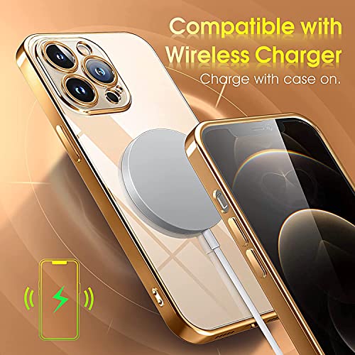 Image of VONZEE TPU Transparent Case Compatible With Iphone 12 Pro Max (6.7 Inch), Luxury Electroplated Soft Edge Bumper Case, Full Camera Protection & Shockproof Case Cover (Gold), Gold