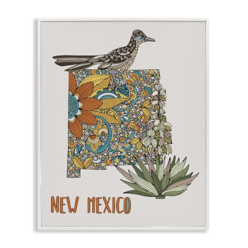 New Mexico Yucca Roadrunner Floral, 16 x 20 Inch Framed Giclée Print