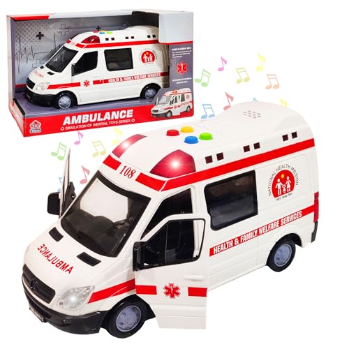 Image of FunBlast Ambulance Toy for Kids with Light & Siren Sound Effects - Pull Back Friction Power Ambulance Vehicle Toy for Kids,Boys,Girls (Multicolor)