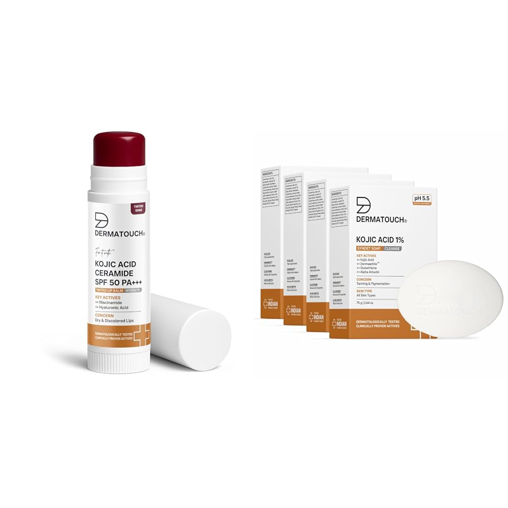 DERMATOUCH Kojic Acid Ceramide SPF 50 PA+++ Tinted Wine Lip Balm - 5g & Kojic Acid 1% Soap with Glutathione & Alpha Arbutin-image-10