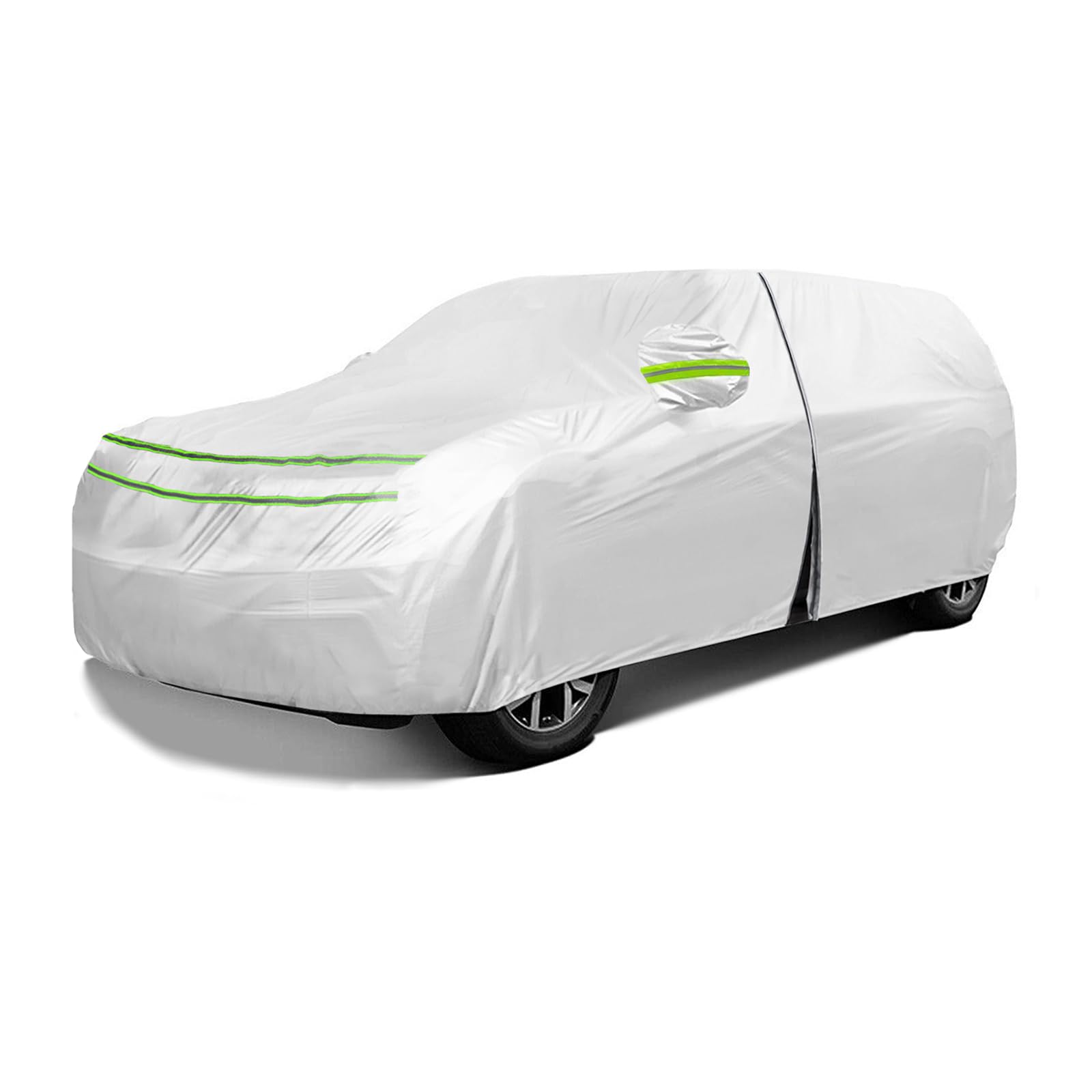 QUYDDC Full Surround All Weather Thicked Car Cover Universal Fit for SUVs Body Length 178" to 189", Waterproof Snow Proof UV Proof Scratch Proof Bird Proof Excrement with Zipper Cotton -Silvery